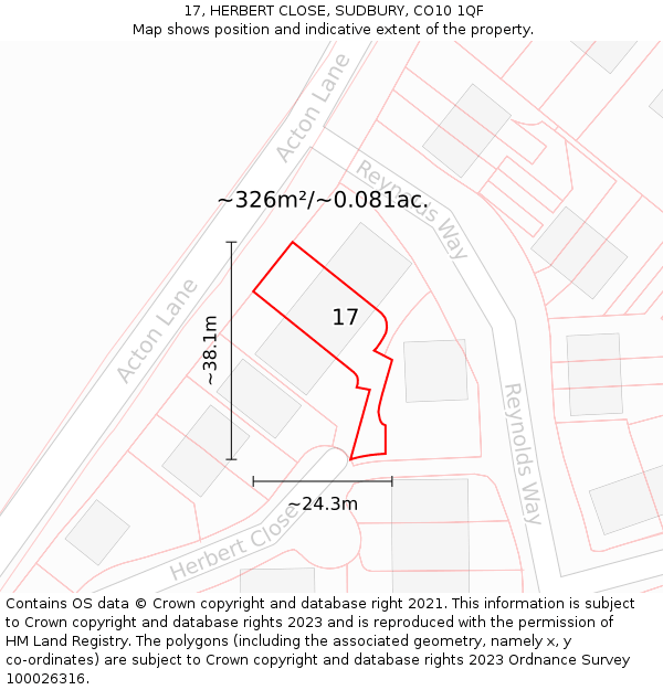 17, HERBERT CLOSE, SUDBURY, CO10 1QF: Plot and title map