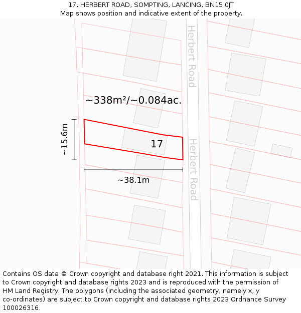 17, HERBERT ROAD, SOMPTING, LANCING, BN15 0JT: Plot and title map