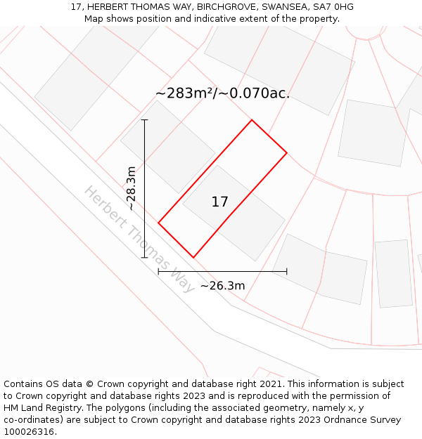 17, HERBERT THOMAS WAY, BIRCHGROVE, SWANSEA, SA7 0HG: Plot and title map