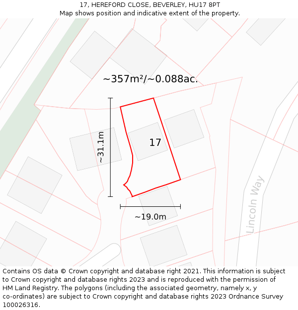 17, HEREFORD CLOSE, BEVERLEY, HU17 8PT: Plot and title map