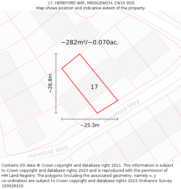 17, HEREFORD WAY, MIDDLEWICH, CW10 9GS: Plot and title map