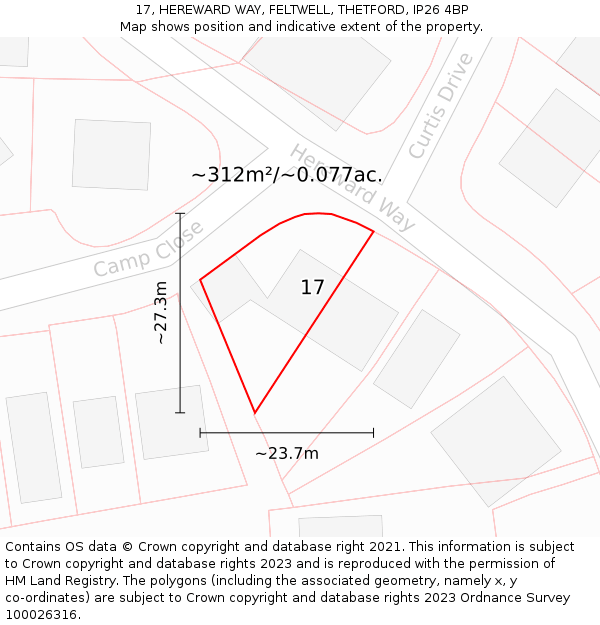 17, HEREWARD WAY, FELTWELL, THETFORD, IP26 4BP: Plot and title map