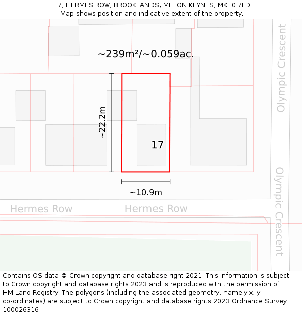 17, HERMES ROW, BROOKLANDS, MILTON KEYNES, MK10 7LD: Plot and title map