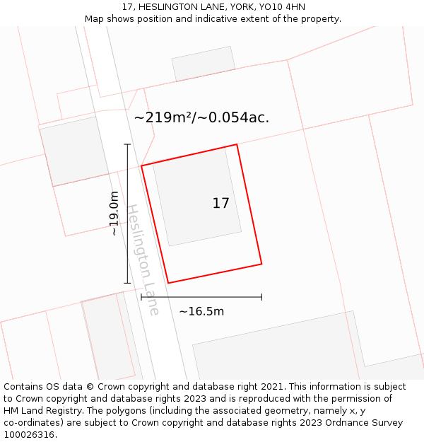 17, HESLINGTON LANE, YORK, YO10 4HN: Plot and title map