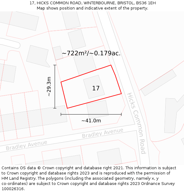 17, HICKS COMMON ROAD, WINTERBOURNE, BRISTOL, BS36 1EH: Plot and title map