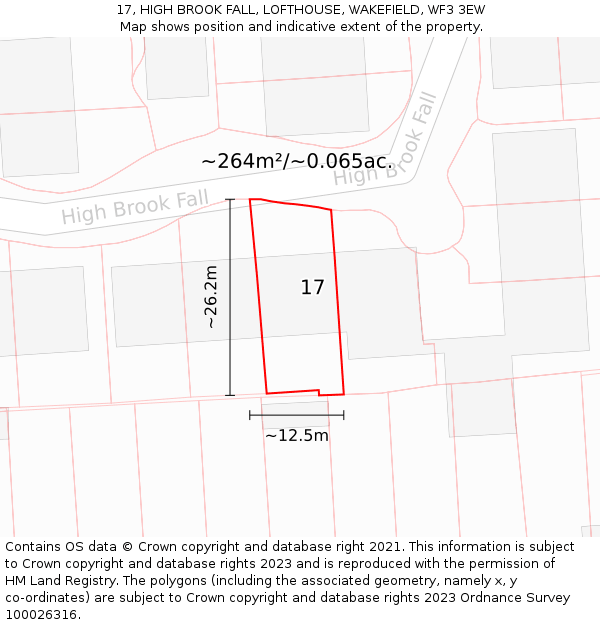 17, HIGH BROOK FALL, LOFTHOUSE, WAKEFIELD, WF3 3EW: Plot and title map