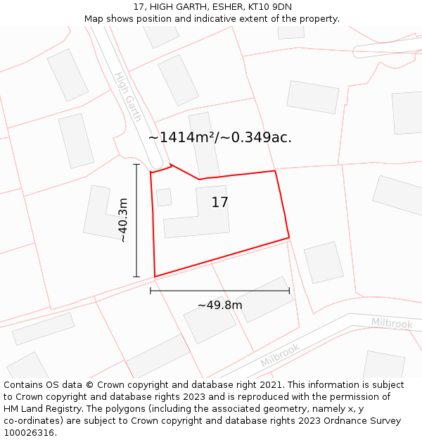 17, HIGH GARTH, ESHER, KT10 9DN: Plot and title map