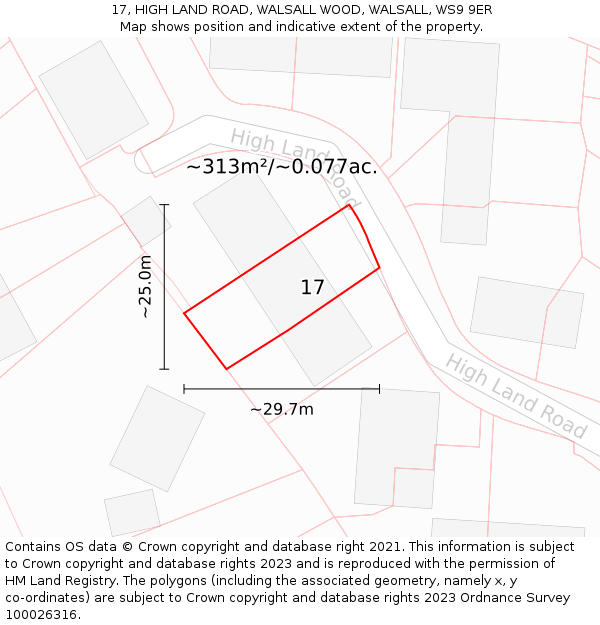 17, HIGH LAND ROAD, WALSALL WOOD, WALSALL, WS9 9ER: Plot and title map