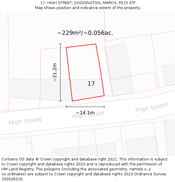 17, HIGH STREET, DODDINGTON, MARCH, PE15 0TF: Plot and title map