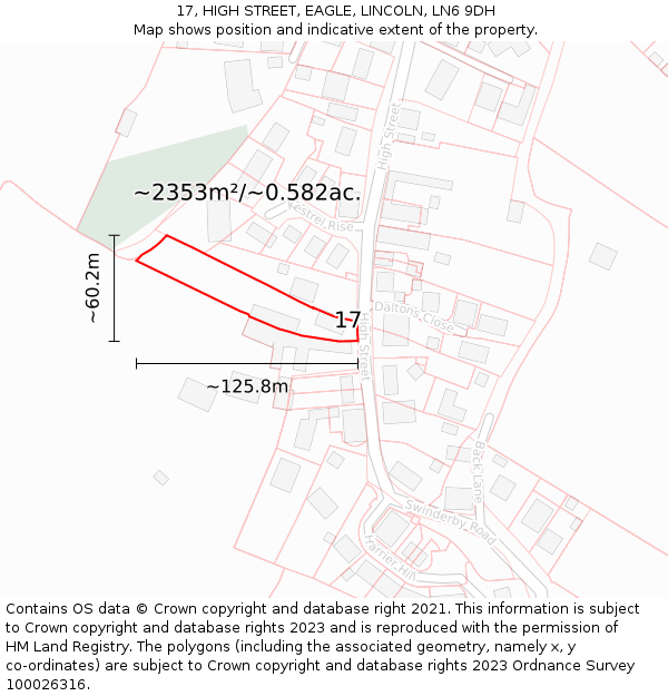 17, HIGH STREET, EAGLE, LINCOLN, LN6 9DH: Plot and title map