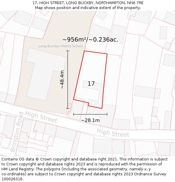 17, HIGH STREET, LONG BUCKBY, NORTHAMPTON, NN6 7RE: Plot and title map