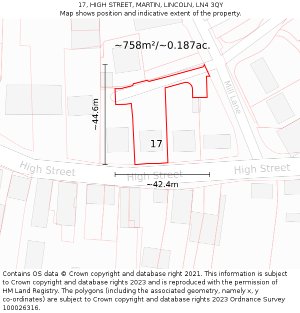 17, HIGH STREET, MARTIN, LINCOLN, LN4 3QY: Plot and title map