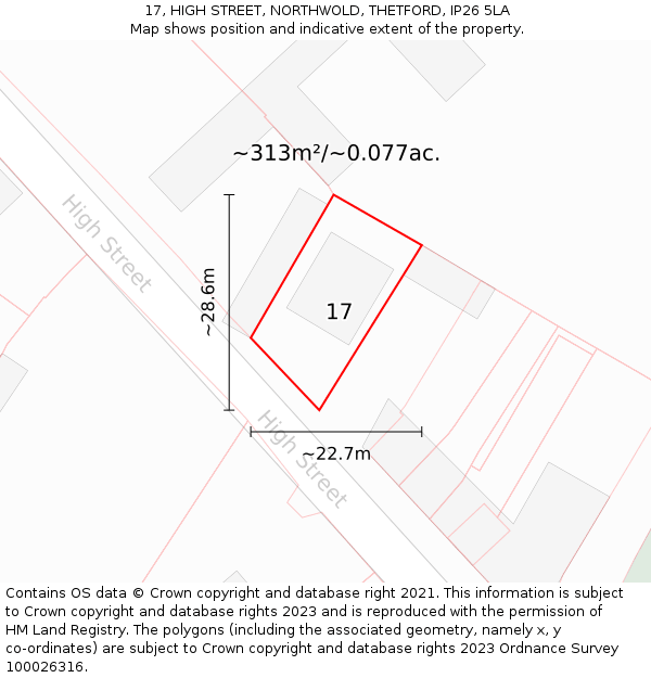 17, HIGH STREET, NORTHWOLD, THETFORD, IP26 5LA: Plot and title map