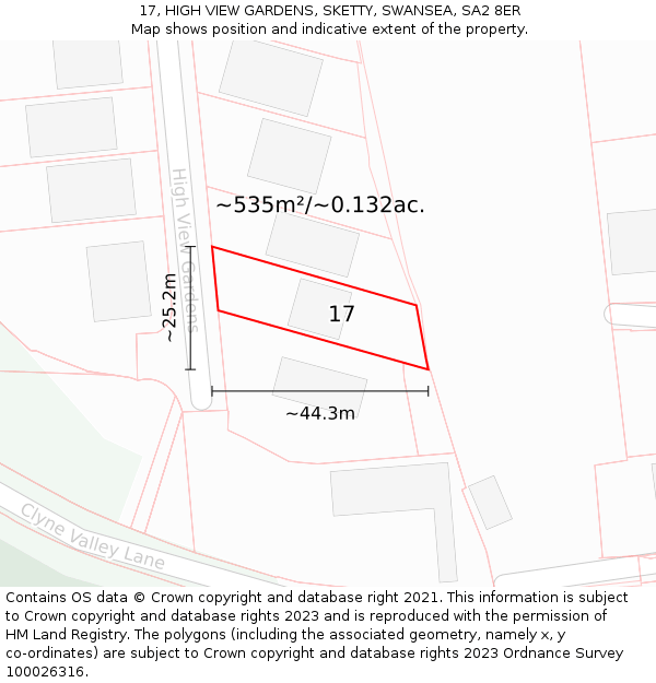 17, HIGH VIEW GARDENS, SKETTY, SWANSEA, SA2 8ER: Plot and title map