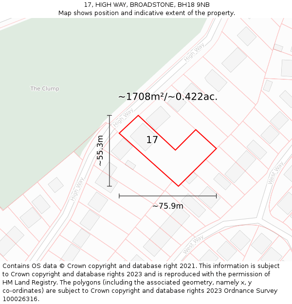 17, HIGH WAY, BROADSTONE, BH18 9NB: Plot and title map