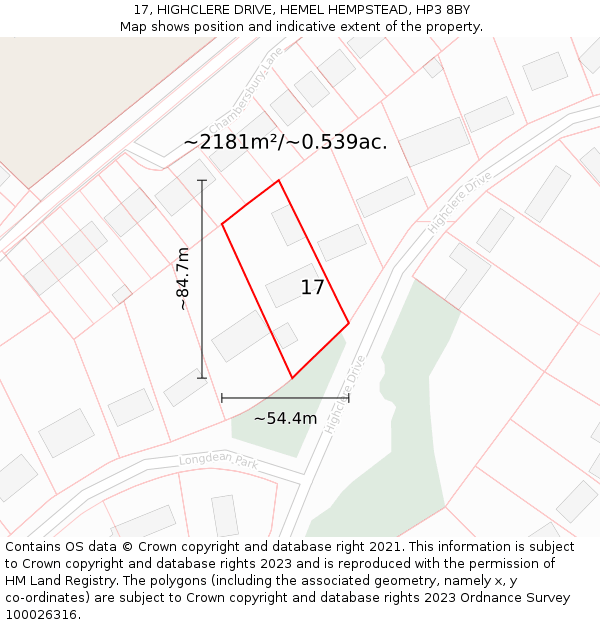 17, HIGHCLERE DRIVE, HEMEL HEMPSTEAD, HP3 8BY: Plot and title map