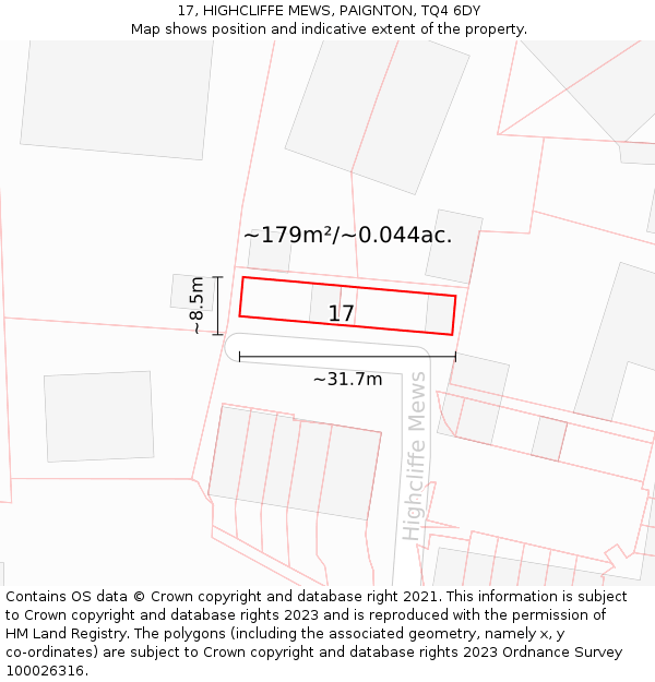 17, HIGHCLIFFE MEWS, PAIGNTON, TQ4 6DY: Plot and title map