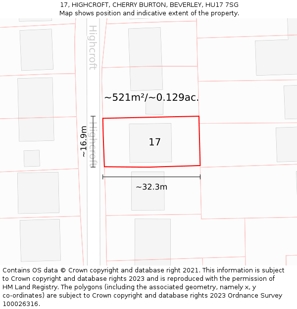 17, HIGHCROFT, CHERRY BURTON, BEVERLEY, HU17 7SG: Plot and title map