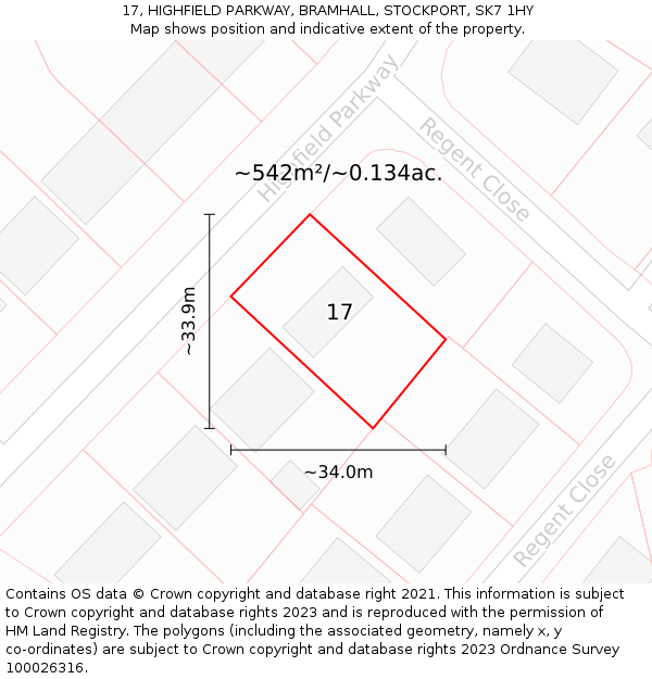 17, HIGHFIELD PARKWAY, BRAMHALL, STOCKPORT, SK7 1HY: Plot and title map