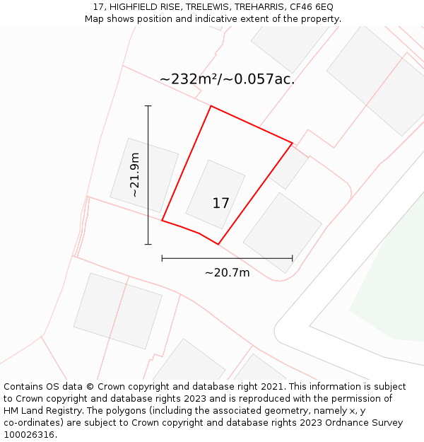 17, HIGHFIELD RISE, TRELEWIS, TREHARRIS, CF46 6EQ: Plot and title map