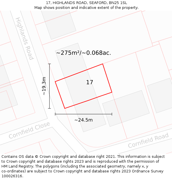 17, HIGHLANDS ROAD, SEAFORD, BN25 1SL: Plot and title map