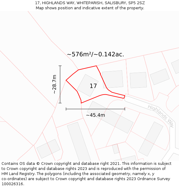 17, HIGHLANDS WAY, WHITEPARISH, SALISBURY, SP5 2SZ: Plot and title map