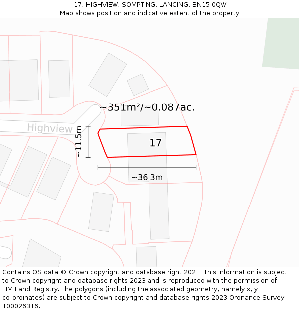 17, HIGHVIEW, SOMPTING, LANCING, BN15 0QW: Plot and title map