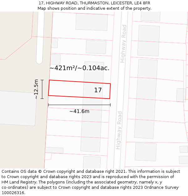 17, HIGHWAY ROAD, THURMASTON, LEICESTER, LE4 8FR: Plot and title map