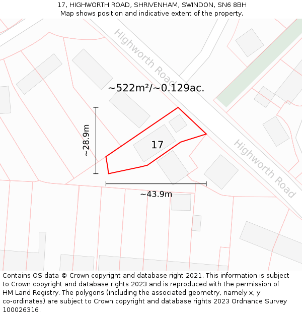 17, HIGHWORTH ROAD, SHRIVENHAM, SWINDON, SN6 8BH: Plot and title map