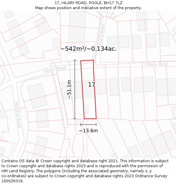 17, HILARY ROAD, POOLE, BH17 7LZ: Plot and title map