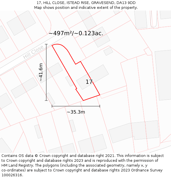 17, HILL CLOSE, ISTEAD RISE, GRAVESEND, DA13 9DD: Plot and title map