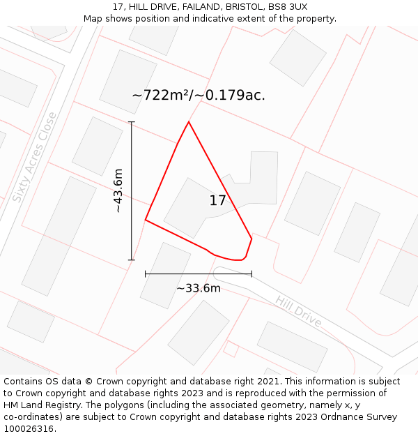 17, HILL DRIVE, FAILAND, BRISTOL, BS8 3UX: Plot and title map