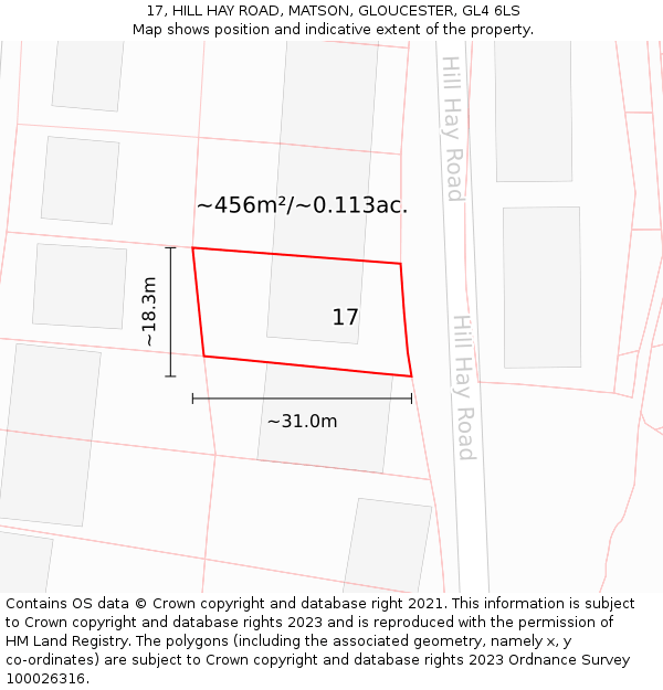 17, HILL HAY ROAD, MATSON, GLOUCESTER, GL4 6LS: Plot and title map
