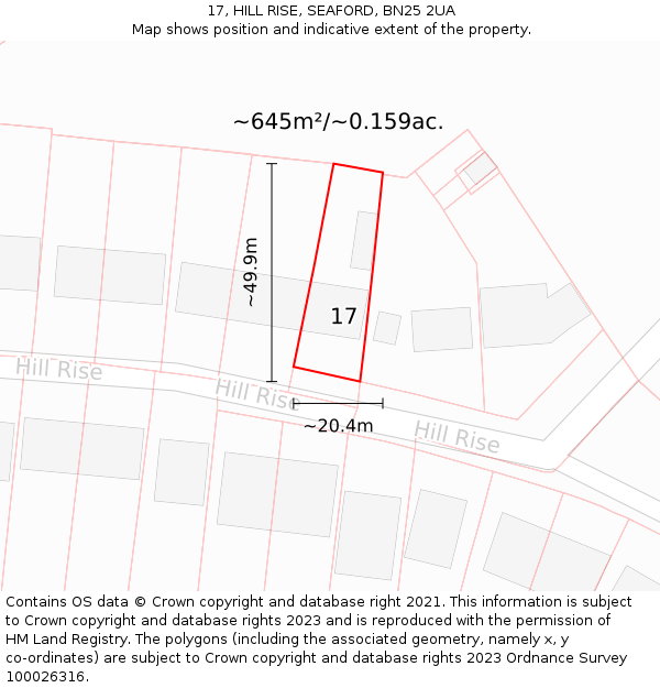 17, HILL RISE, SEAFORD, BN25 2UA: Plot and title map