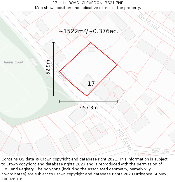 17, HILL ROAD, CLEVEDON, BS21 7NE: Plot and title map