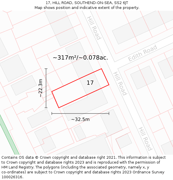 17, HILL ROAD, SOUTHEND-ON-SEA, SS2 6JT: Plot and title map