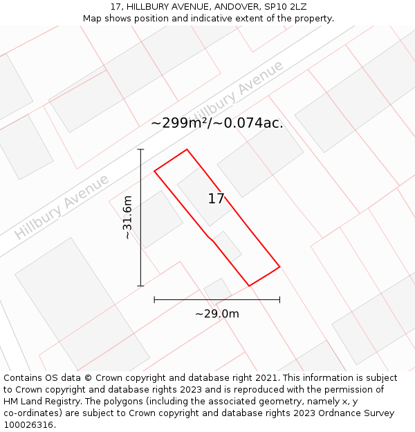 17, HILLBURY AVENUE, ANDOVER, SP10 2LZ: Plot and title map