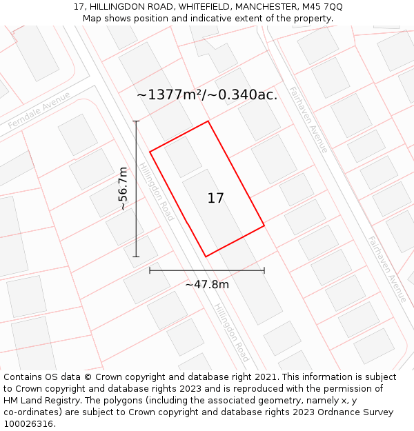 17, HILLINGDON ROAD, WHITEFIELD, MANCHESTER, M45 7QQ: Plot and title map