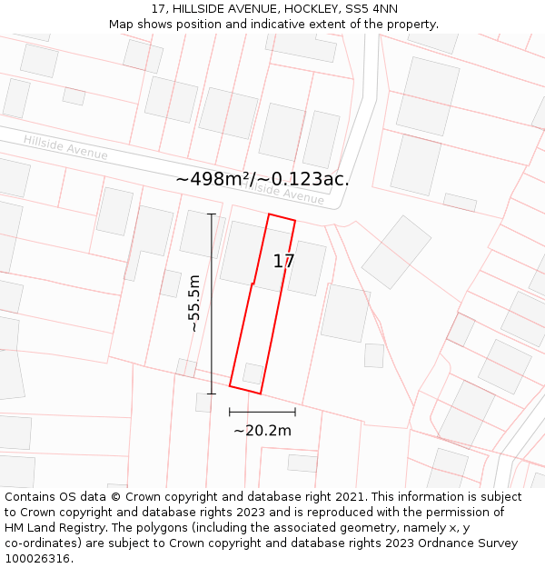 17, HILLSIDE AVENUE, HOCKLEY, SS5 4NN: Plot and title map