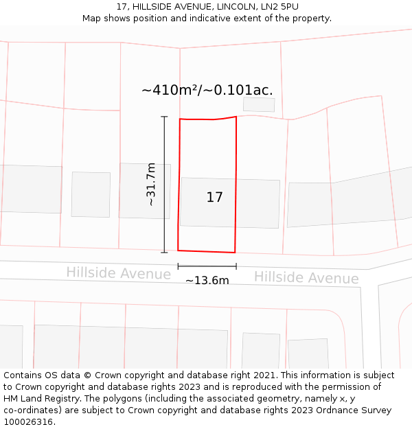 17, HILLSIDE AVENUE, LINCOLN, LN2 5PU: Plot and title map