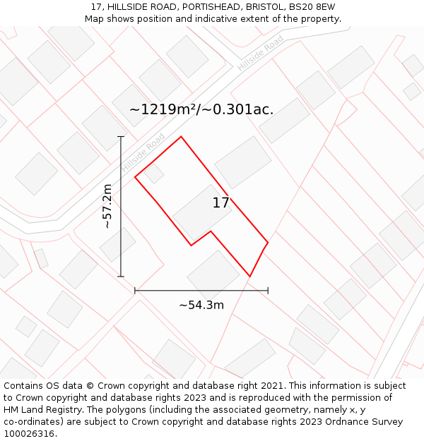 17, HILLSIDE ROAD, PORTISHEAD, BRISTOL, BS20 8EW: Plot and title map