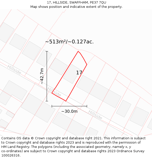 17, HILLSIDE, SWAFFHAM, PE37 7QU: Plot and title map