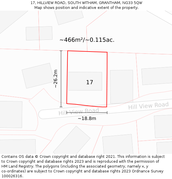 17, HILLVIEW ROAD, SOUTH WITHAM, GRANTHAM, NG33 5QW: Plot and title map