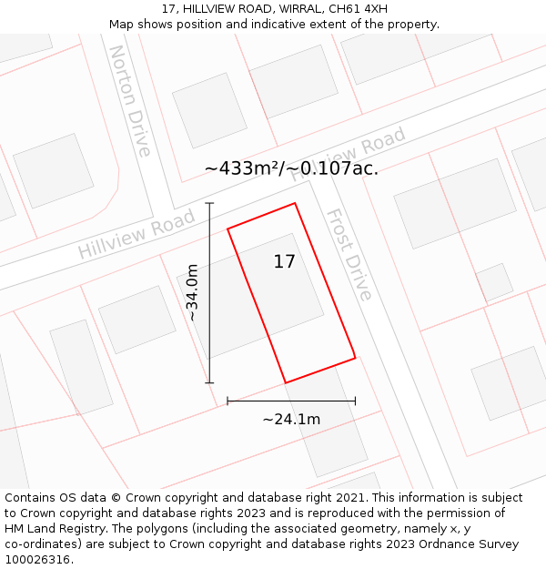 17, HILLVIEW ROAD, WIRRAL, CH61 4XH: Plot and title map