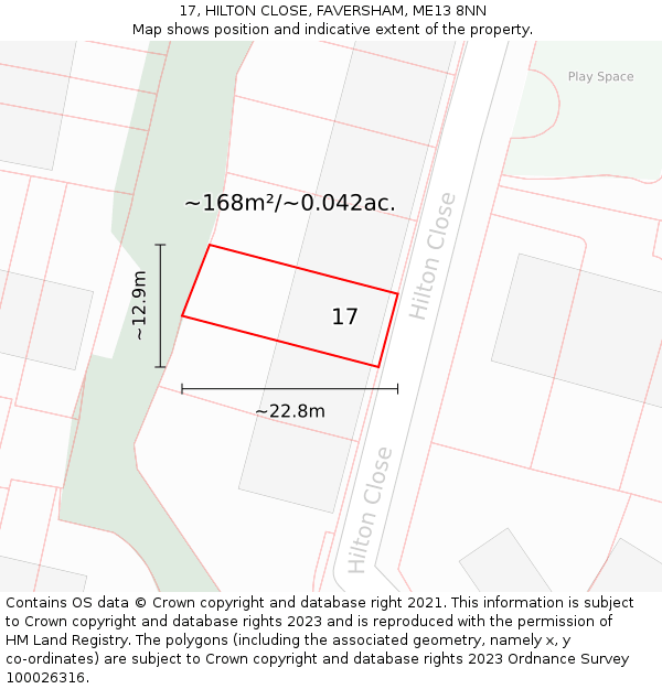 17, HILTON CLOSE, FAVERSHAM, ME13 8NN: Plot and title map