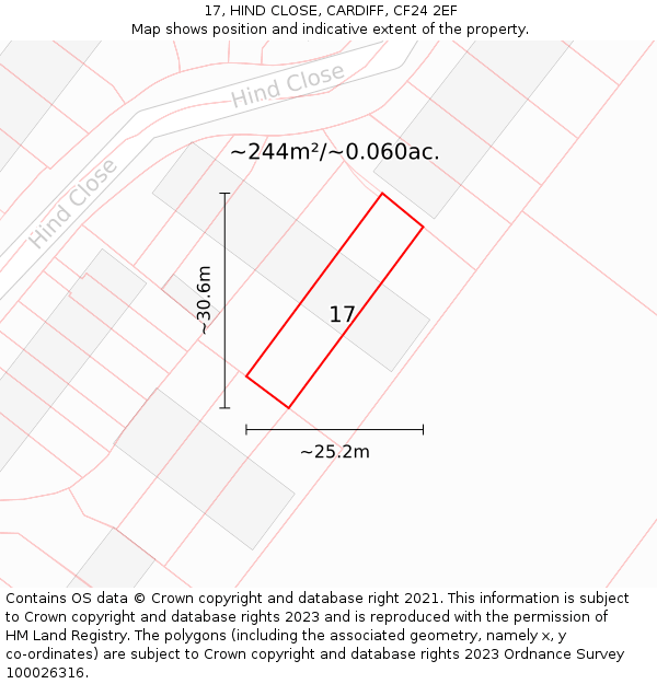 17, HIND CLOSE, CARDIFF, CF24 2EF: Plot and title map