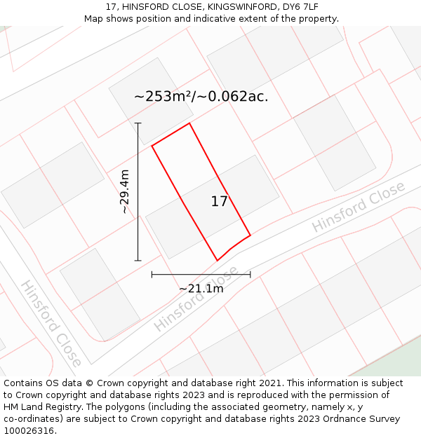 17, HINSFORD CLOSE, KINGSWINFORD, DY6 7LF: Plot and title map