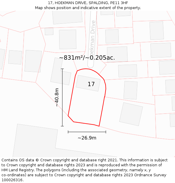 17, HOEKMAN DRIVE, SPALDING, PE11 3HF: Plot and title map