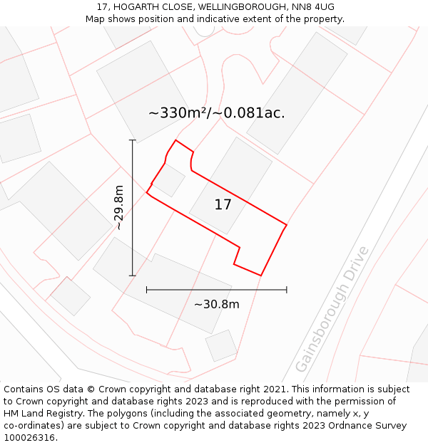 17, HOGARTH CLOSE, WELLINGBOROUGH, NN8 4UG: Plot and title map