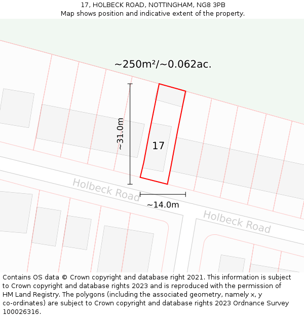 17, HOLBECK ROAD, NOTTINGHAM, NG8 3PB: Plot and title map